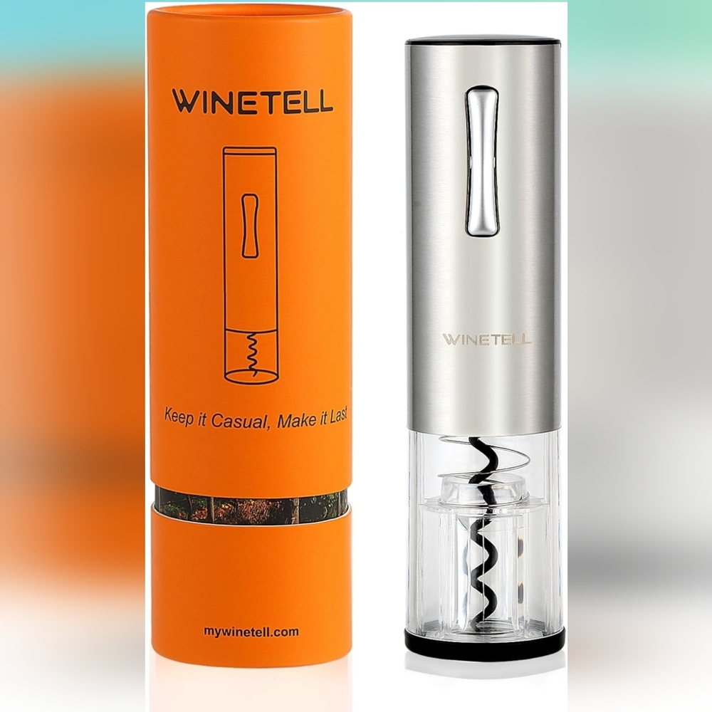 Winetell Rechargeable Electric Wine Opener‎ Automatic Corkscrew Silver New